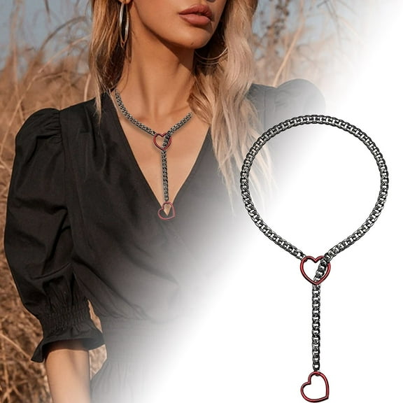 Heart Adjustable Choker Necklace with Stylish Chain Design O-ring Versatile Lariat Style Pendant Jewelry for Women for All Occasions