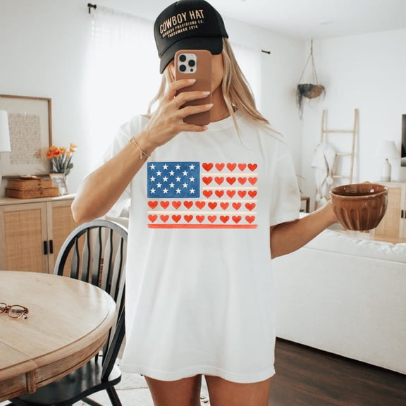 Heart American Flag, Patriotic Flag, 4th of July Sublimation Design, Cute Red White Blue, Retro USA194 Tshirt All Size S-5XL