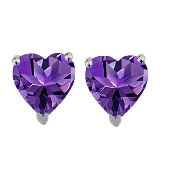 Heart Amethyst Earrings in Sterling Silver ( 7 mm )