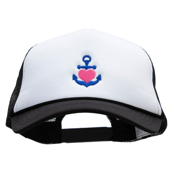 Heart Anchor Embroidered Summer Foam Mesh Trucker Cap - Black White OSFM