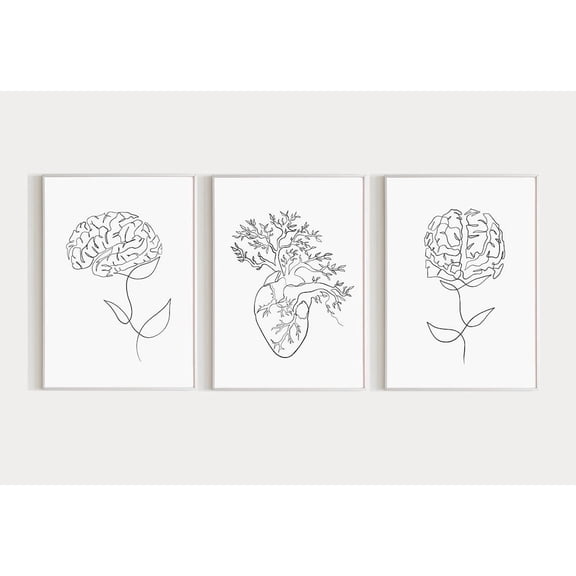 Heart And Brain Art Abstract Human Anatomy Medical Artwork Set 3 Stretched Canvas 16x24