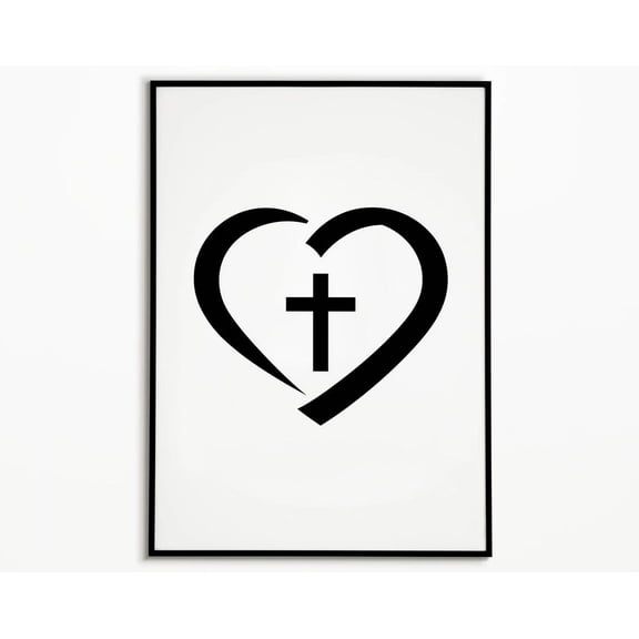 Heart And Cross Christian Picture Faith Love Symbol Religious Home Decor Inspirational Artwork Unframed Paper Print