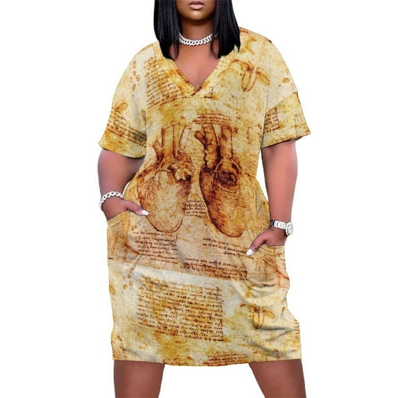 Heart And Its Blood Vessels Leonardo Da Vinci Anatomy Drawings Yellow Brown Parchment Loose Pocket Dress