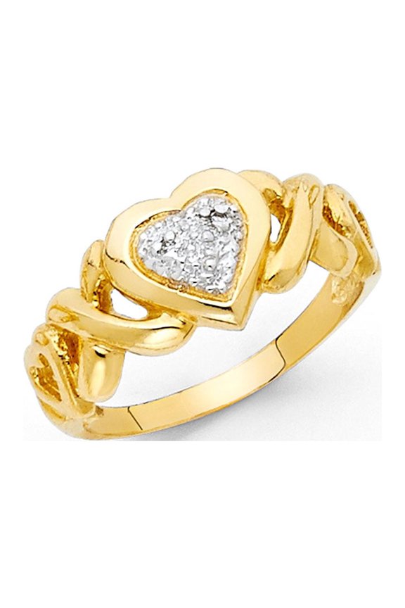 Heart And X Ring 14k Yellow & White Gold Love Band Diamond Look Style Polished Two Tone 10MM Size 5.5