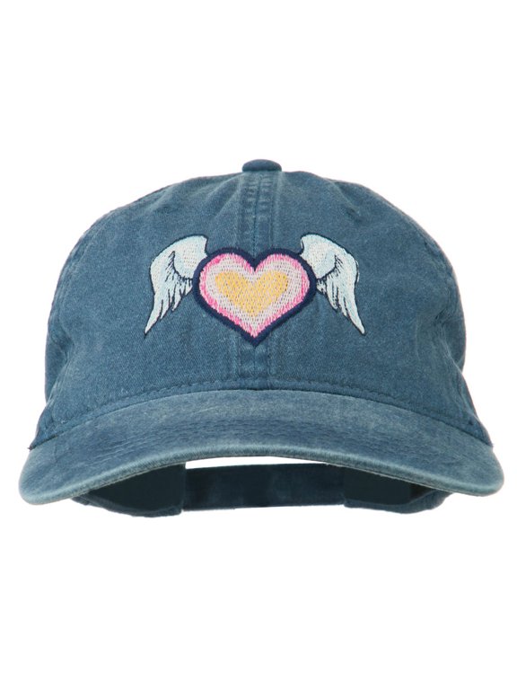 Heart Angel Wings Embroidered Washed Cap - Navy OSFM