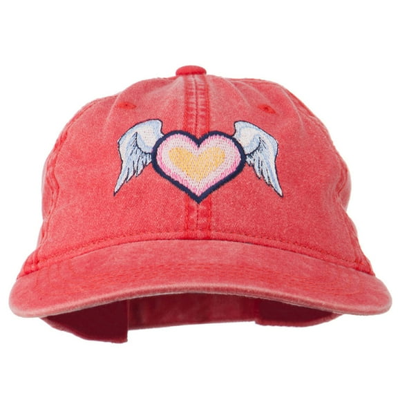 Heart Angel Wings Embroidered Washed Cap - Red OSFM