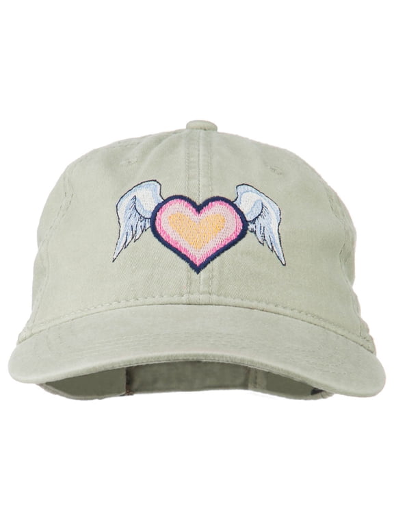 Heart Angel Wings Embroidered Washed Cap - Stone OSFM