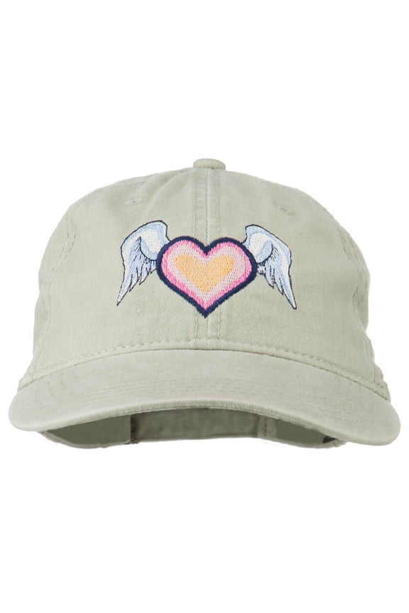 Heart Angel Wings Embroidered Washed Cap - Stone OSFM