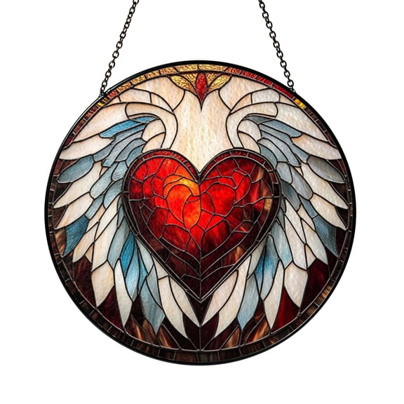 Heart Angel Wings Stained Glass Suncatcher Window Hanging Sun Catcher Peaceful Spiritual Home Decor Gift