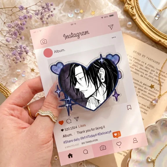 Heart Anime Phone Grip, Gothic Couple Art Phone Holder, Dark Romance Style Cute Phone Stand for Bookish Girls
