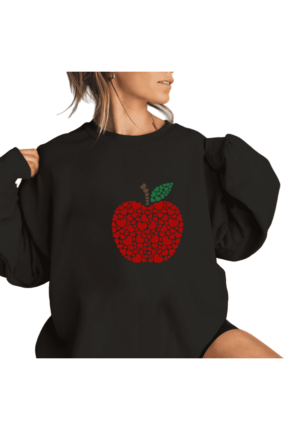 Heart Apple Print Sweatshirt Sweatshirt Valentine's Black S-3XL Popular pattern trendy ins style round-neck long sleeve Tops