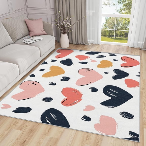 Heart Area Rugs, Love Heart Pattern Carpet, Washable Non Slip Low Pile Soft Rug for Living Room Bedroom Decor Mat 2x3ft