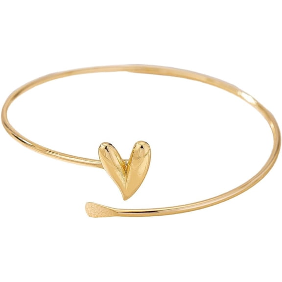 Heart Arm Cuff Bracelet for Women Gold-Toned Love Hearted Upper Arm Stacking Bangle Bracelets Minimalist Adjustable Coil Swirl Armlet Armband Stackable Jewelry for Summer Beach