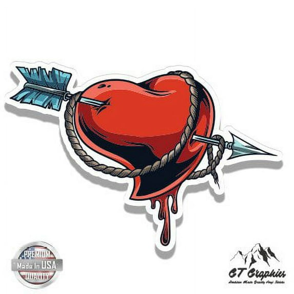 Heart Arrow Pierced Love Graphic - 12" Vinyl Sticker Waterproof Decal