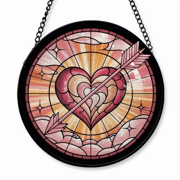 A Heart with Arrow Stained Glass Suncatcher Window Hanging Customizable Window Hanging for Loved Ones, Family or Friends, Christmas 2025 Holiday Tree Decoration