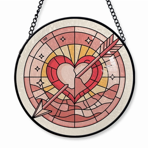 A Heart with Arrow Stained Glass Suncatcher Window Hanging Customizable Window Hanging for Loved Ones, Family or Friends, Christmas 2025 Holiday Tree Decoration