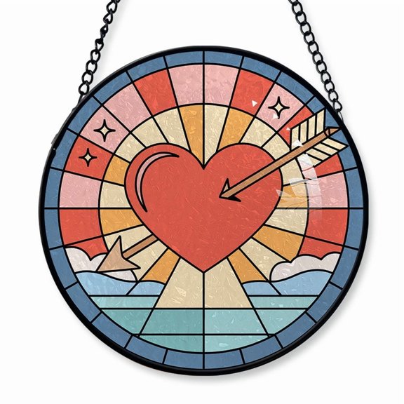 A Heart with Arrow Stained Glass Suncatcher Window Hanging Personalized Window Hanging Gift for Families, Friends, Men & Women, Christmas 2025 Keepsake