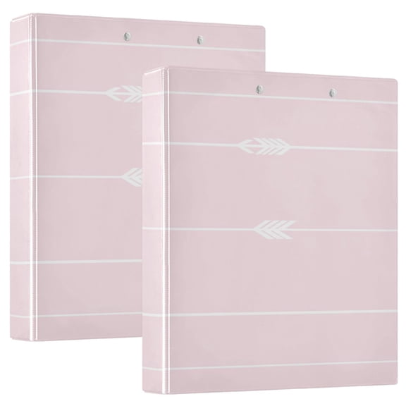 Heart Arrows Pink 12.4x10.6in PVC Round Ring Binders, 2-Pack, D-Ring 3-Hole, Metal Clip