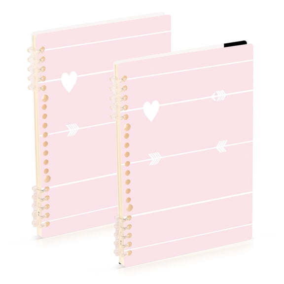 Heart Arrows Pink 2-Piece A5 PP Notebooks, Adjustable Rings, 80g Paper, Diary Set