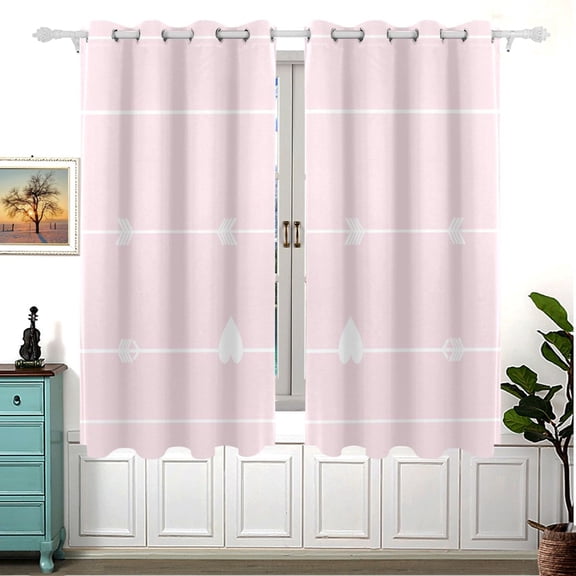 Heart Arrows Pink 63x55in Window Curtain Panels 63x55in 2-Piece Heavy Duty 80% Light Blocking