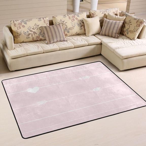 Heart Arrows Pink Soft Polyester Area Rug 72''x48'', Non Slip, Memory Foam, Water Absorbent