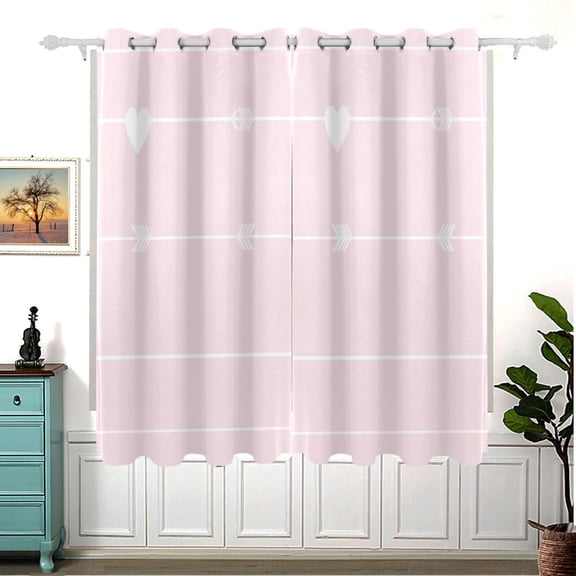 Heart Arrows Pink Thermal Blackout Curtains 63x55 Inch 2 Panels Grommet Window Drapes for Bedroom Living Room