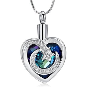 Heart Ashes Cremation Jewelry Moon and Stars Urn Necklace for Ashes - Cremation Urn Pendant Memorial Keepake Funeral Necklace Jewelry Gifts for Women Wife Mother