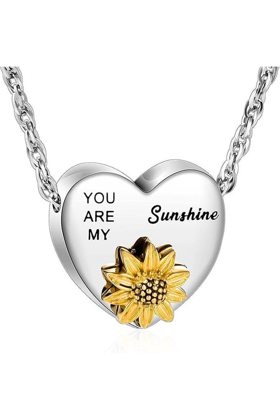 Heart Ashes Necklace Urn Necklace with Sunflower - Heart Cremation Necklace for Ashes Cremation Jewelry for Human / Pet Ashes Memorial Necklace