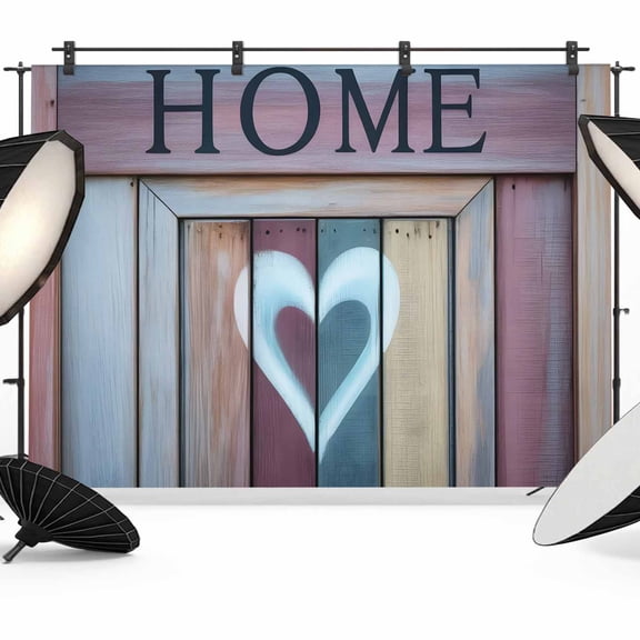 Heart Backdrops for Photography, Rustic Farmhouse Home Wood Fabric Photo Background Sturdy Studio Props for Photo Studio, Video Recording, Booth & Photoshoot 7x5ft