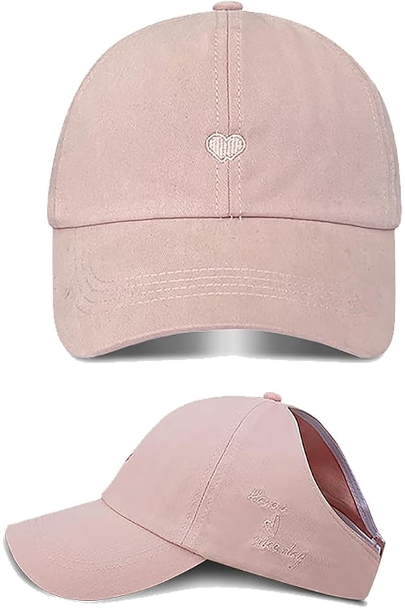 Heart Backless Baseball Hat for Women High Ponytail Baseball Cap Natural Curly Hair Hat Adjustable Running Hat