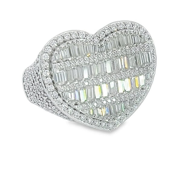 Heart Baguette VVS Moissanite Ring .925 Sterling Silver