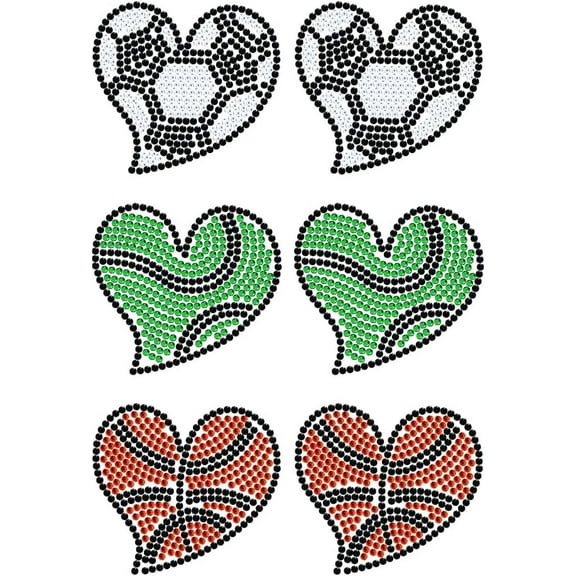 Heart Ball Rhinestone Iron on Transfer 11.7x8.3 Inch Heat Transfer Decal Bling Decals Clear Rhinestone Template Clothing Repair Applique for T-Shirt Clothing Pants Bags DIYDIY