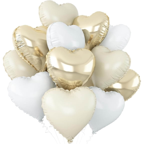 Heart Balloons, Sand White Gold Heart Shaped Foil Balloons, Beige Helium Polyester Film Balloon for Boho Bridal Shower Wedding Party Decorations