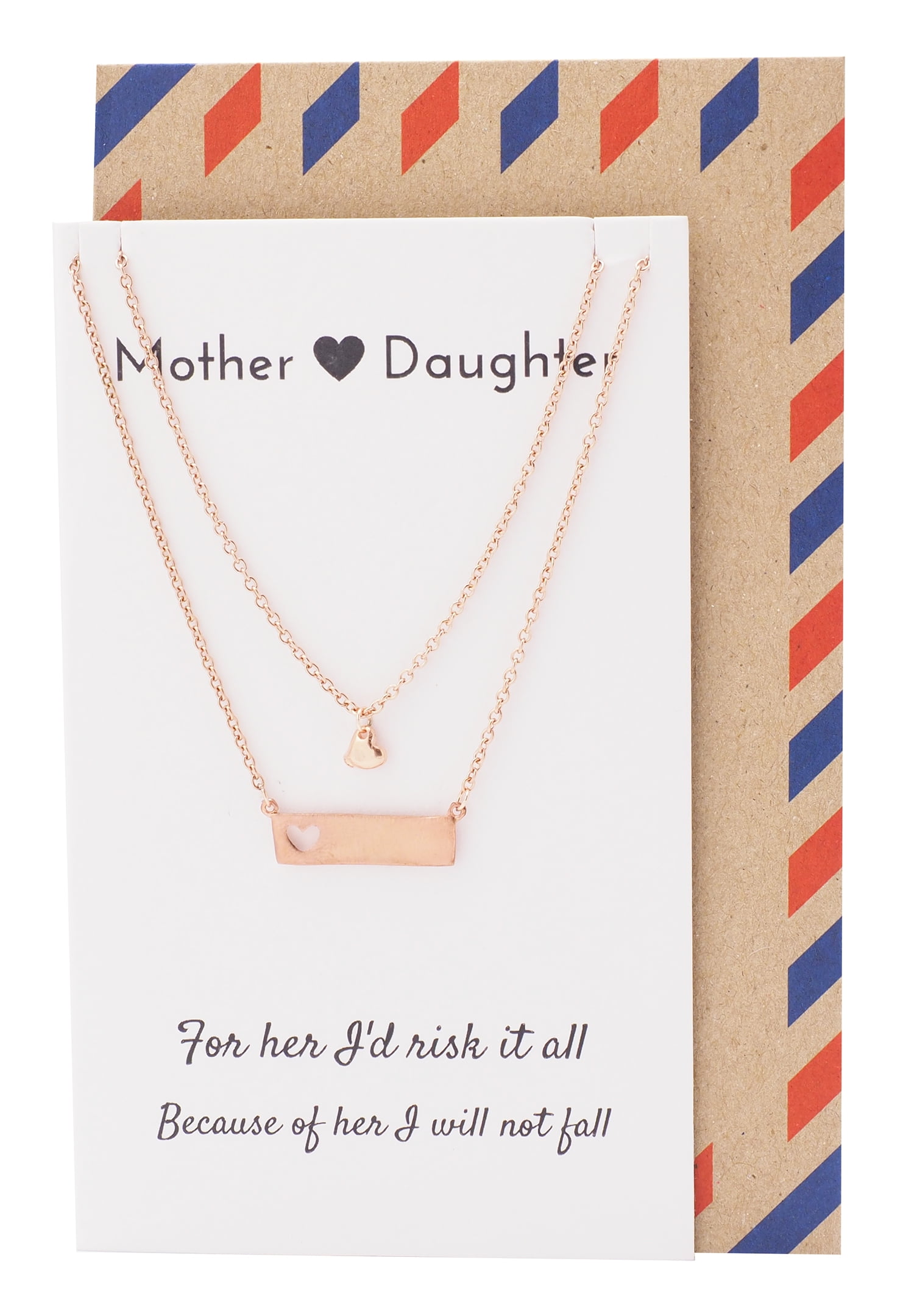 Heart Bar Pendants Mother Daughter Necklace Set, Best Mom's Gift, Mama Jewelry with Greeting Card, Rose Gold Tone