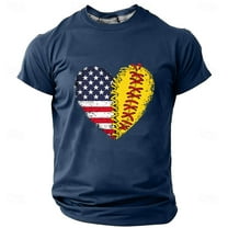 Heart Baseball T Shirts for Men Funny Baseball American USA Flag Graphic Casual Baseball Lover Gifts
