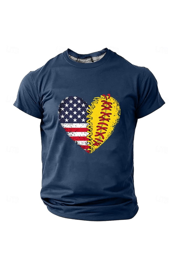 Heart Baseball T Shirts for Men Funny Baseball American USA Flag Graphic Casual Baseball Lover Gifts
