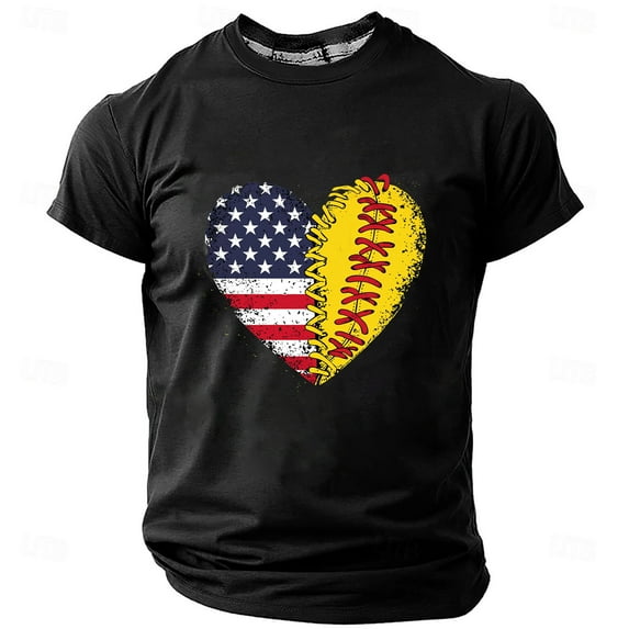 Heart Baseball T Shirts for Men Funny Baseball American USA Flag Graphic Casual Baseball Lover Gifts