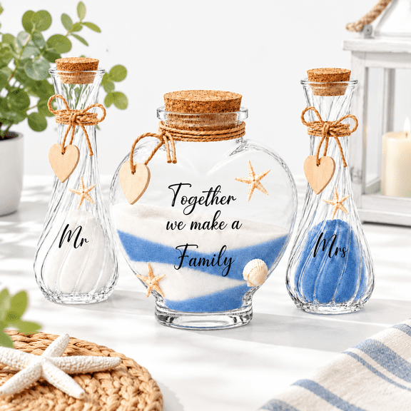 Heart-Beach Themed Unity Sand Ceremony Set with Glass Vases and Decorative Accessories