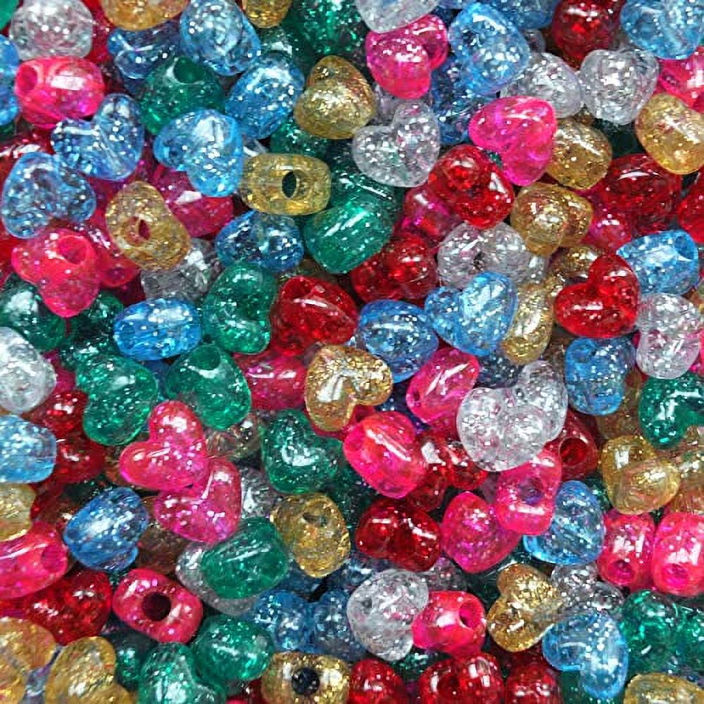 Heart Beads Glitter Sparkle Mix Pony Beads Pk/50 Made in USA 