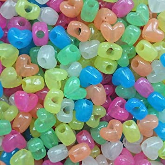 Heart Beads Nightglow Glow in Dark Mix Pony Beads Pk/50 Made in USA