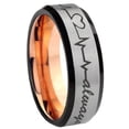thumbnail image 1 of Heart Beat Forever Heart always more 8MM Beveled Edge Gray And Rose Gold Tungsten Ring, 1 of 2