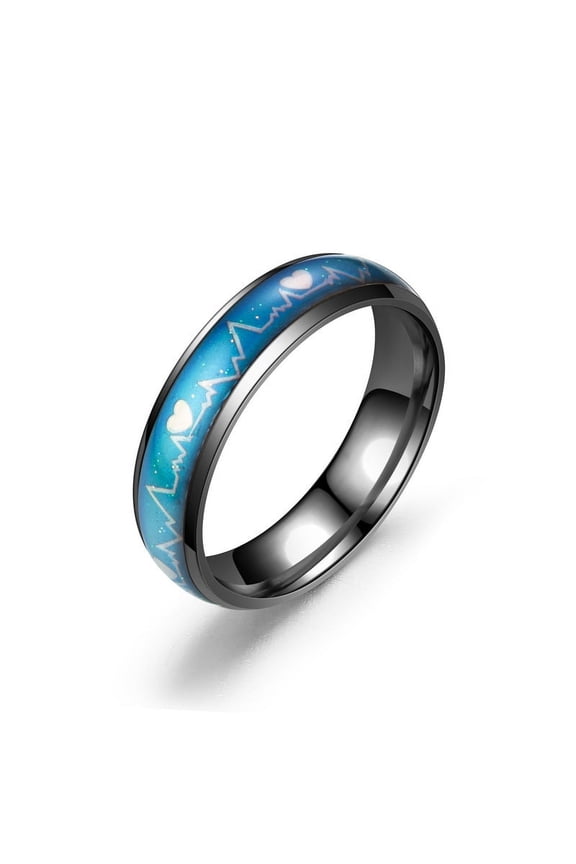 Heart Beat Mood Ring Temperature Change color Emotion Feeling 201 Stainless Steel Plain Ring for Men Women Electrophoresis Black US Size 8(18.1mm)