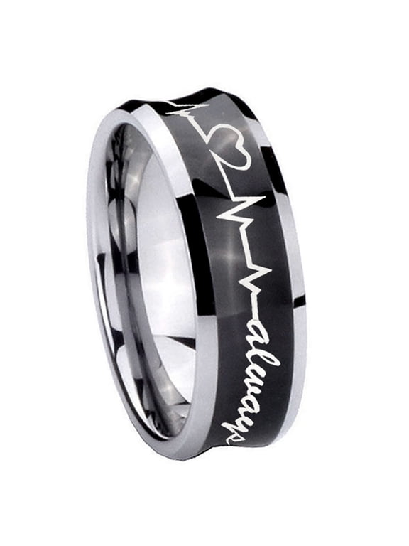 Heart Beat forever Heart always more Concave Black Tungsten Ring 10MM