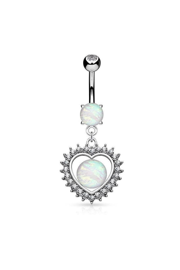 Heart Belly Button Ring Gillter Opal 14g
