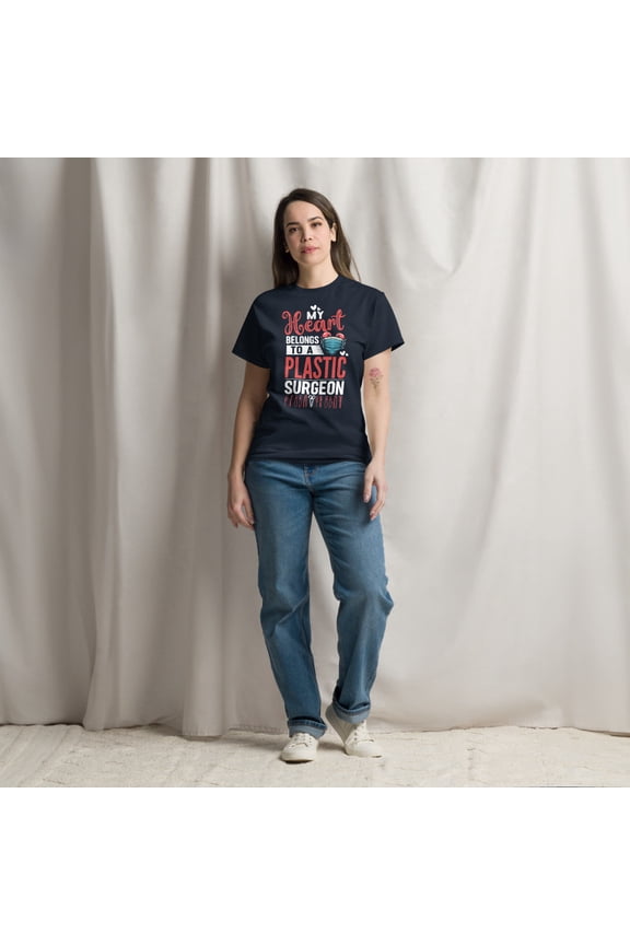 Heart Belongs To A Plastic Surgeon Surgical Surgery Graphic classic tee (Navy, S)