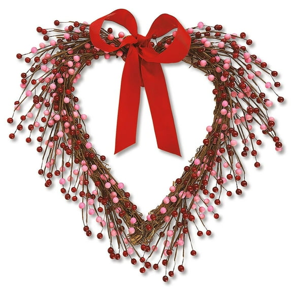 Heart Berries Wreath - Large 13", Seasonal Décor, Valentine's Day Door Decorations