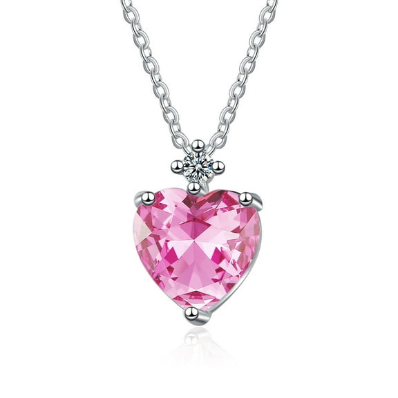 Heart Birthstone Necklace for Women - Dainty Heart Birthstone Pendant Sparkle 925 Sterling Silver Necklace Anniversary Birthday Gifts for Women Mom Wife Daughter Grandma Jewelry Gifts