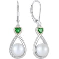 thumbnail image 1 of Heart Birthstone Pearl Earrings, 925 Sterling Silver Infinity Dangle Drop Leverback Earrings, 9mm Freshwater Cultured Pearl & 4mm Gemstone Jewelry Valentine's Day Gift for Women, 1 of 1