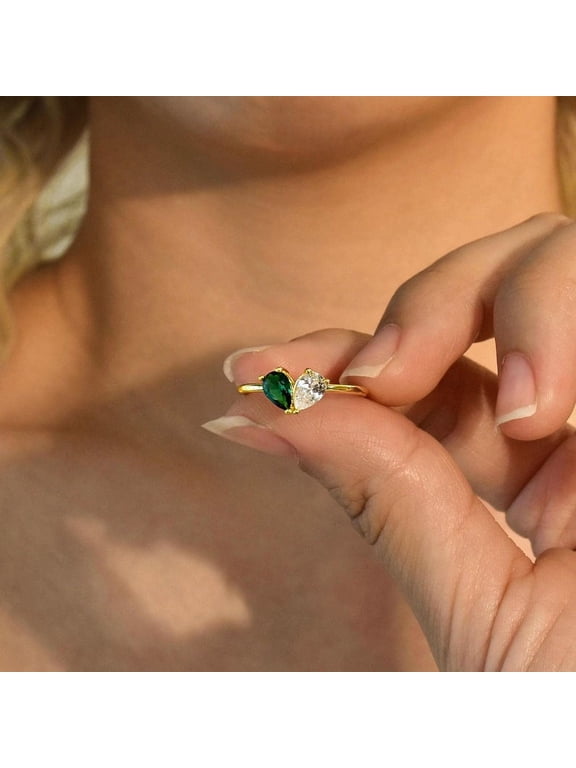 Heart Birthstone Ring Pear Cut 2 Birthstone Ring, Custom Stacking Ring, Christmas Gifts, Gift for Mom/Mother, Birthday Gift for Her