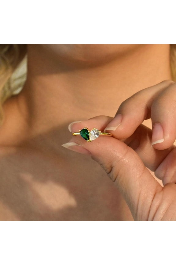 Heart Birthstone Ring Pear Cut 2 Birthstone Ring, Custom Stacking Ring, Christmas Gifts, Gift for Mom/Mother, Birthday Gift for Her